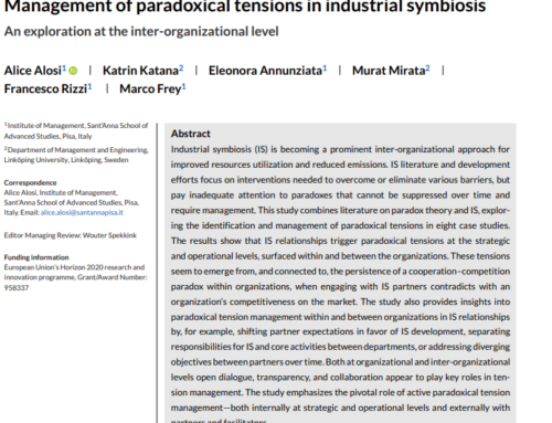 New Publication based on CORALIS: Managing Paradoxical Tensions in Industrial Symbiosis
